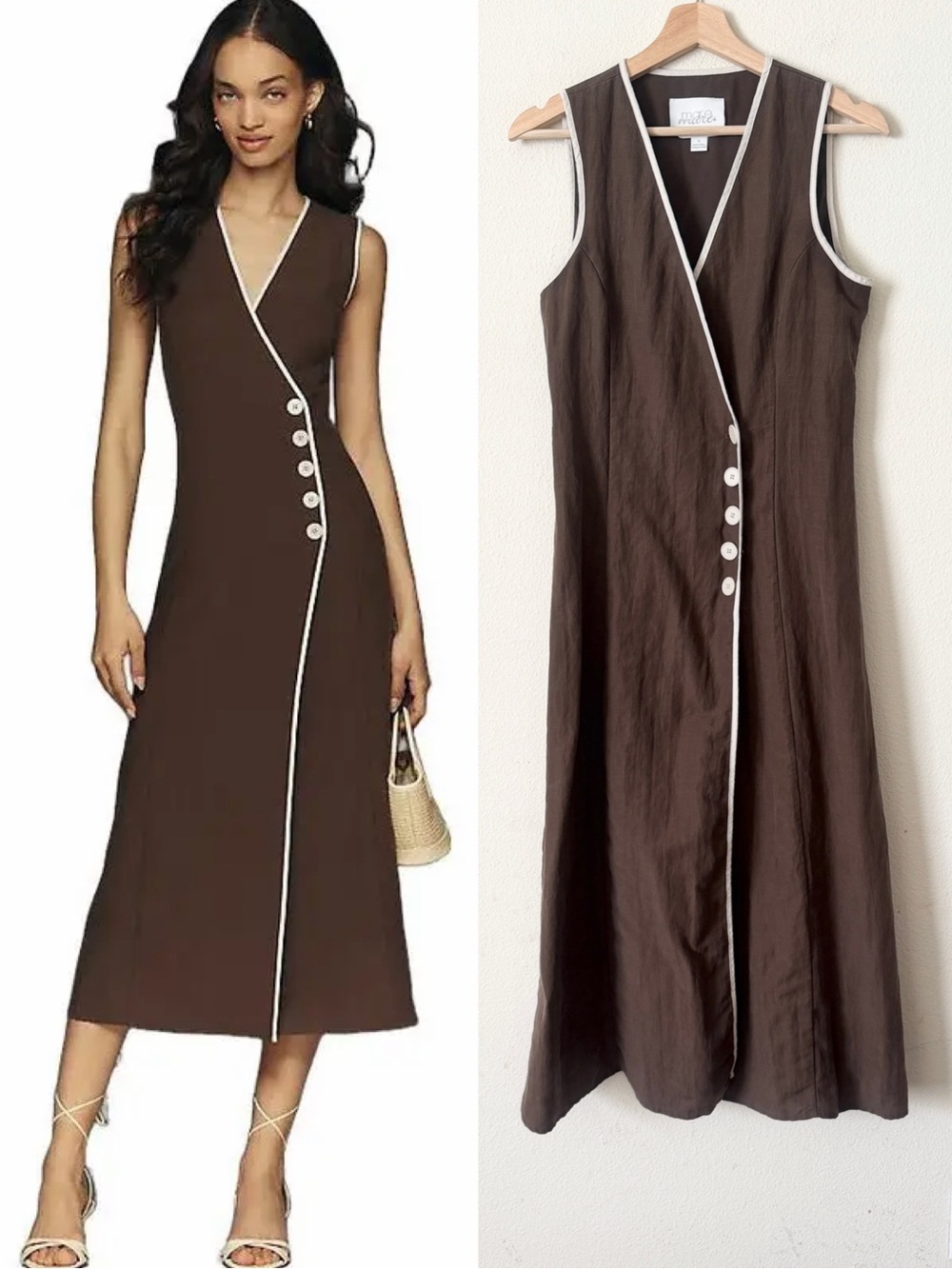 Mare mare Anthropologie SMALL Asymmetric button midi dress in Hot Fudge brown
